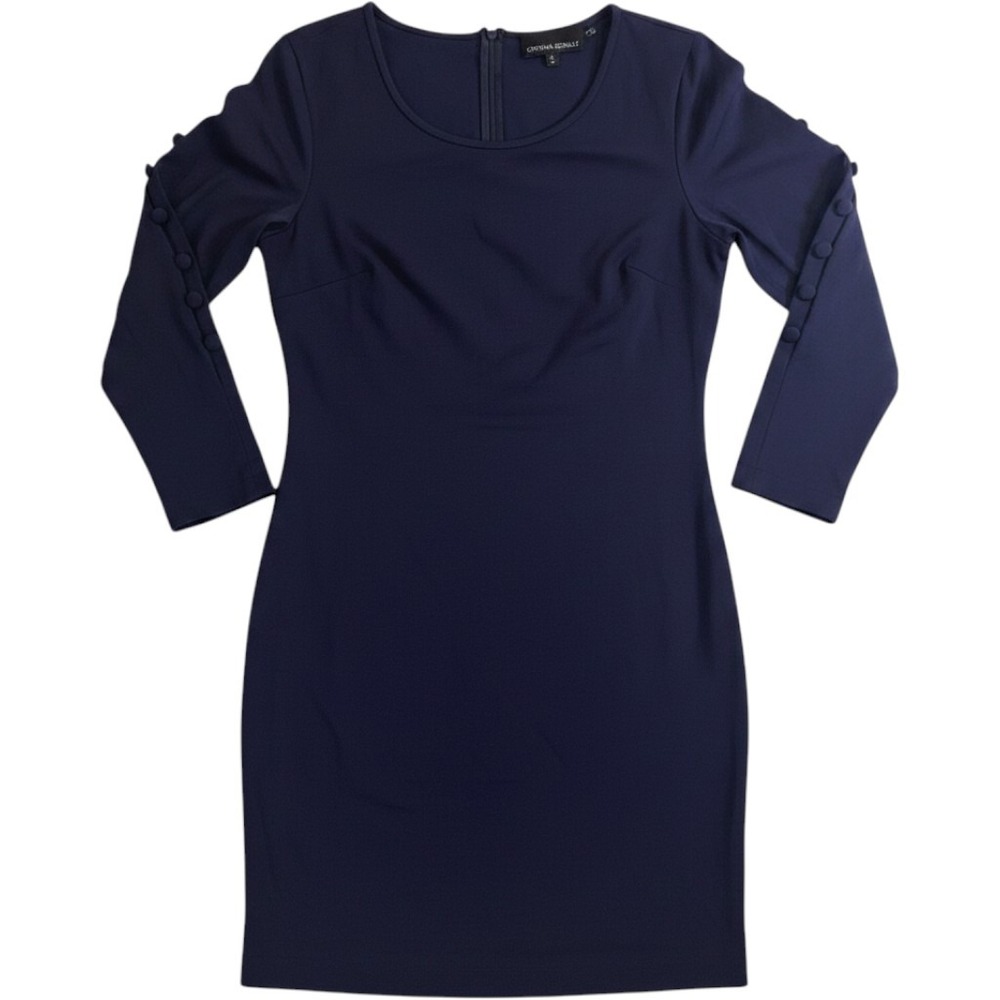 Cynthia Rowley Sheath Dress Button Sleeve Large Navy Blue Womens‎ Professional